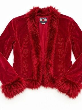 Scorpio Faux Fur Trim Velvet Jacket Size Medium Like New